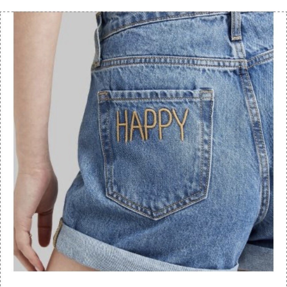 Wild Fable Mom Shorts Size 2 Highest Rise Denim Shorts Embroidered "Happy" NWT